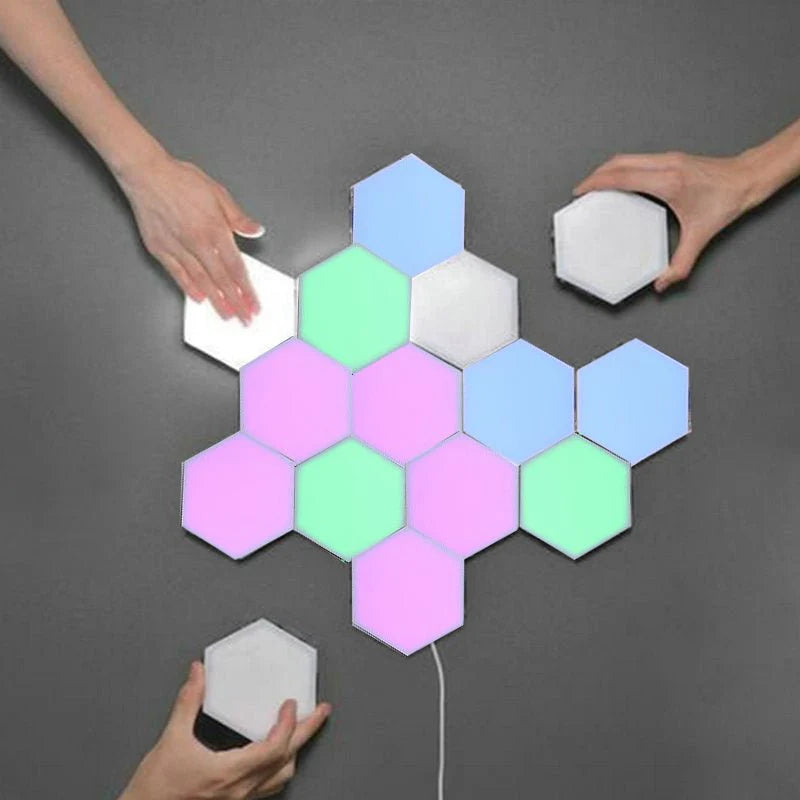 Compatible with Apple, Wireless Smart Phone Controlled LED Modular Honeycomb Light DIY Assembly Hexagonal Quantum Light Working With Android IOS System