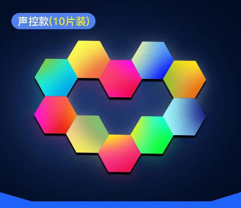 Compatible with Apple, Wireless Smart Phone Controlled LED Modular Honeycomb Light DIY Assembly Hexagonal Quantum Light Working With Android IOS System
